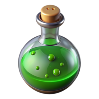 enchanting iconic A single, detailed, potion bottle with bubbling green liquid with Transparent Background png