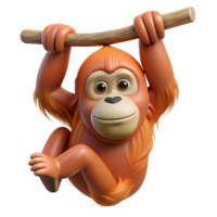 fascinating unforgettable Orangutan, hanging from a branch branch not visible with Transparent Background png