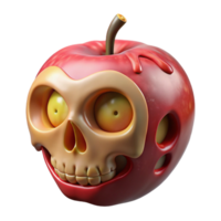 energetic beautiful Professional render, isolated cutout of a hyper-specific, decaying apple with a miniature human skeleton visible inside with Transparent Background masterfully captured png