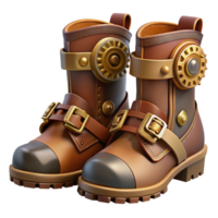 dreamy hypnotic Steampunk boots with buckles, gears, and leather straps with Transparent Background authentic png