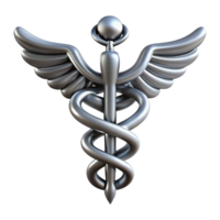 gorgeous energetic tropical Ultra-detailed, concept art style, isolated cutout of a single, silver Caduceus, snakes intertwined with Transparent Background handcrafted png