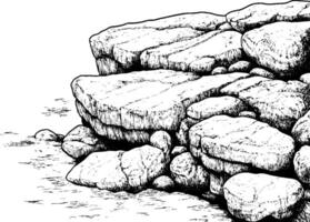 A detailed illustration of rocky terrain featuring large, flat stones and smaller boulders, set against a plain background. vector