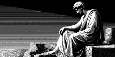 Ancient thinker in black and white etching style. vector