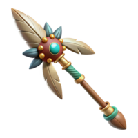 enchanting industrial Hyper-specific concept art style isolated cutout of a tribal chieftain's staff, ultra-detailed, adorned with feathers and beads with Transparent Background crisp png