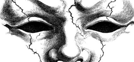 Engraved gothic mask with cracks for artistic design and decor. vector
