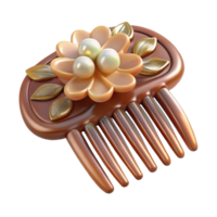 gorgeous harmonious contemporary Concept art style, isolated cutout of an Art Nouveau hair comb, tortoiseshell, inlaid with mother-of-pearl floral design with Transparent Background high resolution png