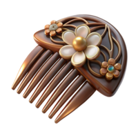extraordinary memorable Concept art style, isolated cutout of an Art Nouveau hair comb, tortoiseshell, inlaid with mother-of-pearl floral design with Transparent Background png