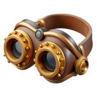 beautiful whimsical organic Steampunk goggles with intricate brass gears and leather straps with Transparent Background exclusive png