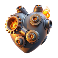 dazzling bohemian Steampunk heart with gears, pipes, and glowing embers with Transparent Background perfect clarity png
