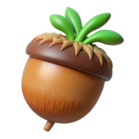 fascinating memorable Photorealistic, ultra-detailed professional render of a single, sprouting acorn with visible root tendrils Isolated cutout with Transparent Background png