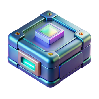 coveted geometric Hyper-specific, professional render of a futuristic, advanced data storage device with holographic interface with Transparent Background perfect clarity png