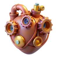 exemplary artistic Steampunk heart with gears, pipes, and glowing valves with Transparent Background flawless png