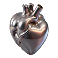 fascinating dramatic avant-garde A single, stylized human heart made of liquid metal with Transparent Background exclusive png