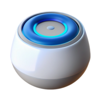 extraordinary impressionist Hyper-specific, professional render of a modern, white smart speaker with a blue LED ring with Transparent Background expertly shot png