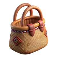 immaculate minimalist Photorealistic, ultra-detailed isolated cutout of a tribal woman's woven fiber bag with embroidered designs with Transparent Background masterfully captured png