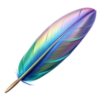 signature abstract A single, floating feather with iridescent, shimmering barbs with Transparent Background authentic png