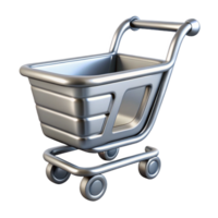 glorious modern A single, floating shopping cart icon made of polished chrome with Transparent Background refined png