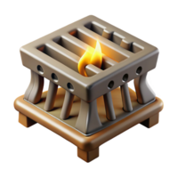 enchanting bold futuristic Photorealistic, hyper-specific isolated cutout of a single, cast iron fireplace grate with Transparent Background sharp png