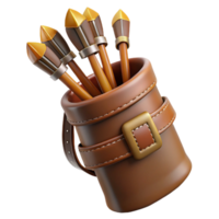 energetic beautiful Hyper-specific, professional render of a leather-bound quiver full of feathered arrows with Transparent Background 8K png