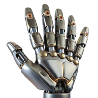 fascinating standout Ultra-detailed professional render of a futuristic robotic hand with articulated fingers and metallic plating, isolated cutout with Transparent Background png
