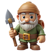 enchanting rare A cartoon-style, grumpy dwarf with a pickaxe with Transparent Background png