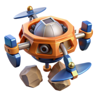 energetic majestic Concept art style, hyper-specific isolated cutout of a space mining drone, resource extraction technology with Transparent Background expertly shot png