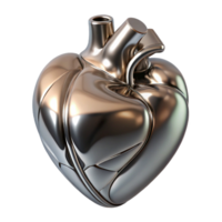 glorious whimsical contemporary Concept art style, ultra-detailed, isolated cutout of a single, stylized, chrome human heart with Transparent Background professional png
