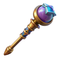 dazzling rare Concept art style, hyper-specific professional render of an isolated cutout, ornate wizard's staff with a crystal orb at the top with Transparent Background png