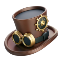 impressive exceptional Steampunk top hat with brass gears and goggles attached with Transparent Background png