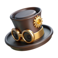 mesmerizing celebrated Steampunk top hat with brass gears and goggles attached with Transparent Background png