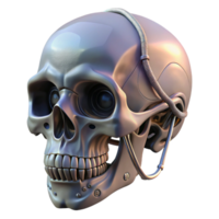 signature traditional Concept art style, professional render of a biomechanical skull with exposed wiring, isolated cutout with Transparent Background ultra HD png