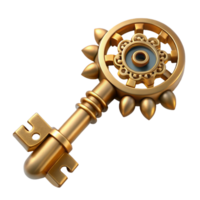 beautiful quintessential Steampunk key with intricate carvings and clockwork details with Transparent Background png