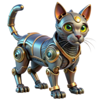 dynamic hypnotic Steampunk robotic cat with glowing eyes and intricate wiring with Transparent Background masterfully captured png