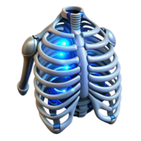 fascinating sought-after Hyper-specific, professional render of a biomechanical ribcage with integrated power cells and glowing LEDs Isolated cutout Photorealistic with Transparent Background png