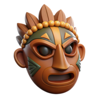 enchanting iconic Photorealistic, ultra-detailed, hyper-specific professional render of a tribal warrior's hand-carved wooden mask, isolated cutout with Transparent Background png