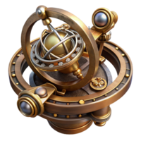 vibrant minimalist Steampunk astrolabe with intricate metalwork and celestial markings with Transparent Background original png