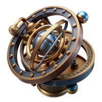 radiant peaceful classic Steampunk astrolabe with intricate metalwork and celestial markings with Transparent Background detailed png