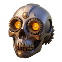 mysterious alluring Steampunk skull with intricate gears and glowing eyes with Transparent Background elite png