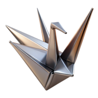 gorgeous iconic Concept art style, isolated cutout of a single, intricate, origami crane folded from metallic paper with Transparent Background png