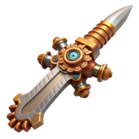 beautiful ethereal geometric Steampunk sword with intricate metalwork and gear-shaped hilt with Transparent Background expertly shot png