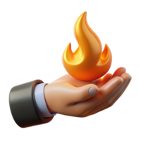 dreamy fascinating Concept art style, isolated cutout of a single, stylized human hand holding a flickering flame with Transparent Background high resolution png