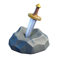 beautiful dynamic industrial Concept art style, isolated cutout of a single Excalibur sword, embedded in stone with Transparent Background authentic png