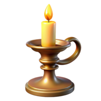 enchanting iconic A single, ornate candlestick, with a burning candle with Transparent Background png