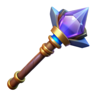 glorious whimsical rustic A powerful wizard staff, topped with a glowing crystal with Transparent Background masterfully captured png
