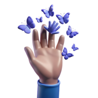 beautiful dreamy modern Concept art style, isolated cutout of a single, stylized, human hand, transforming into a flock of butterflies with Transparent Background museum quality png