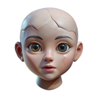 exquisite creative Isolated cutout, ultra-detailed concept art style rendering of a single, cracked porcelain doll head with Transparent Background elite png