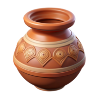gorgeous elegant Hyper-specific, professional render of a clay tribal pot with intricate carvings and painted patterns with Transparent Background studio quality png