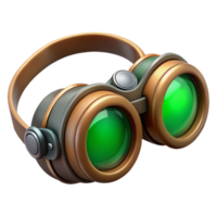intense mesmerizing Steampunk goggles with green lenses and leather straps with Transparent Background crisp png