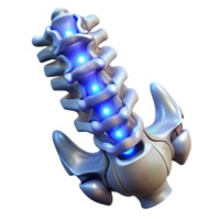 hypnotic exemplary Hyper-specific photorealistic biomechanical spine, vertebrae with integrated circuitry, glowing nodes, titanium alloy, isolated cutout with Transparent Background png