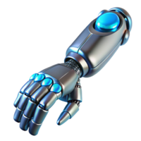 calm stunning Photorealistic, ultra-detailed, hyper-specific professional render of a chrome and bioluminescent robotic prosthetic arm, isolated cutout with Transparent Background exclusive png